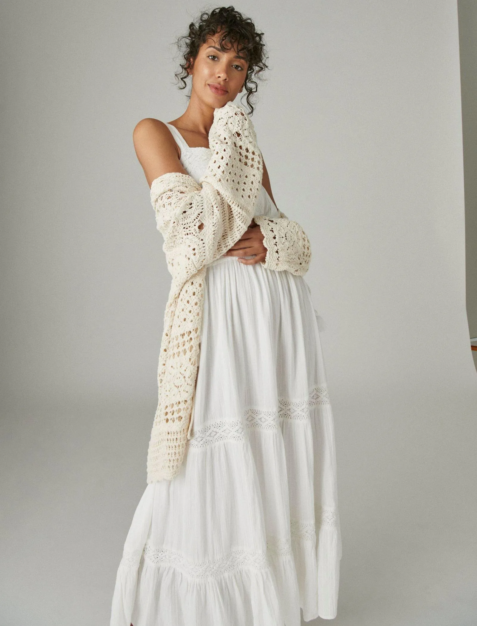 Lucky Brand Women's Lace Tiered Maxi Dress